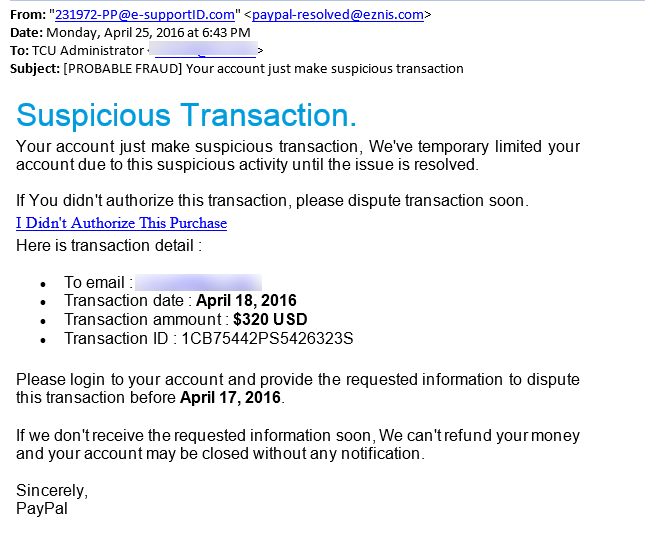 suspicious transaction phising